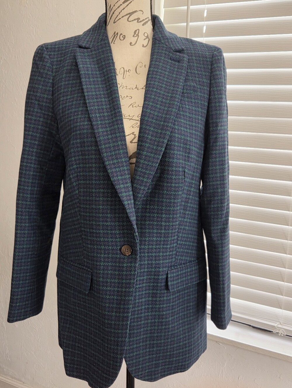J. Crew Women's Navy  Green Wool Patterned Blazer 4 NWT